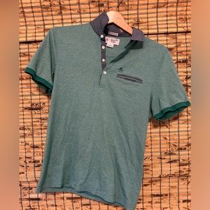 Penguin an Original Polo Shirt Mens Adult Medium Green Stripes Short Sleeve